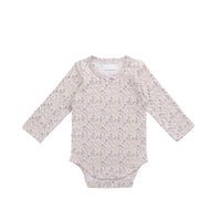 Organic Cotton Long Sleeve Bodysuit - Amber Floral Lilac Ash Childrens Bodysuit from Jamie Kay USA