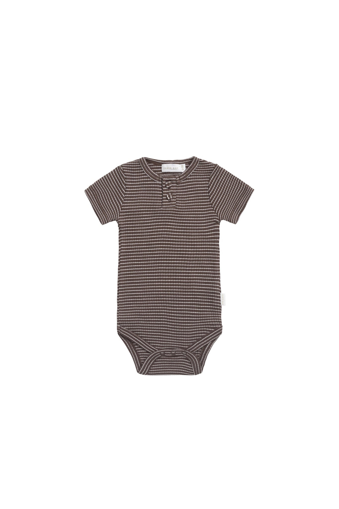 Organic Cotton Modal Darcy Rib Tee Bodysuit - Little Stripe Earth/Cloud Childrens Bodysuit from Jamie Kay USA