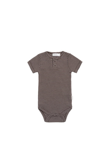 Organic Cotton Modal Darcy Rib Tee Bodysuit - Little Stripe Earth/Cloud Childrens Bodysuit from Jamie Kay USA