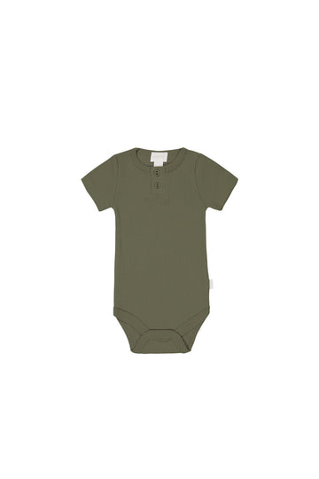 Organic Cotton Modal Darcy Rib Tee Bodysuit - Sicilian Olive Childrens Bodysuit from Jamie Kay USA