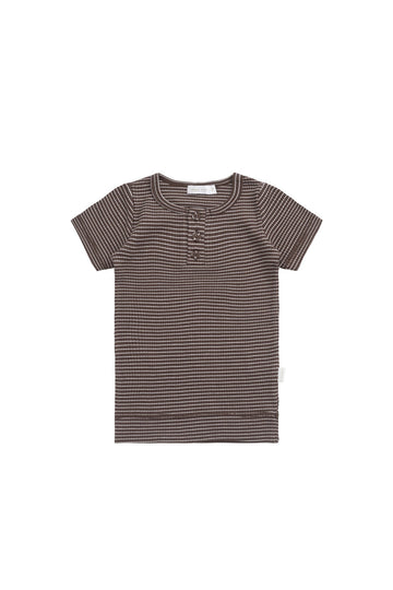 Organic Cotton Modal Henley Tee - Little Stripe Earth/Cloud Childrens Top from Jamie Kay USA