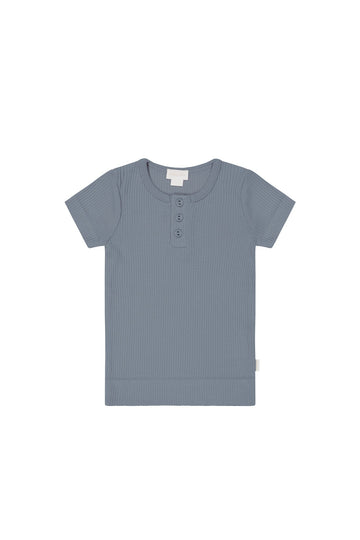 Organic Cotton Modal Henley Tee - Pebble Childrens Top from Jamie Kay USA