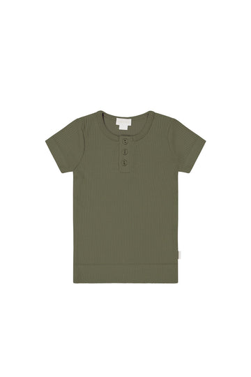 Organic Cotton Modal Henley Tee - Sicilian Olive Childrens Top from Jamie Kay USA