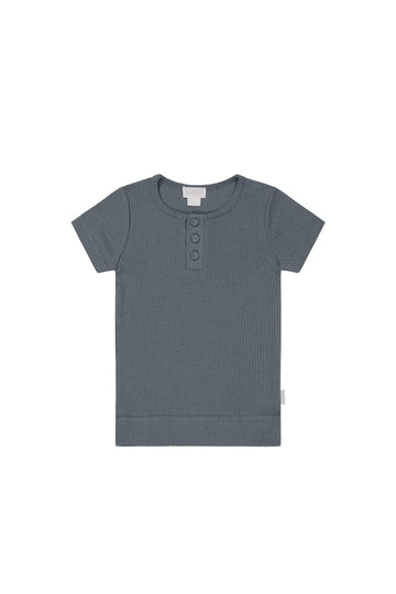 Organic Cotton Modal Henley Tee - Smoke Childrens Top from Jamie Kay USA