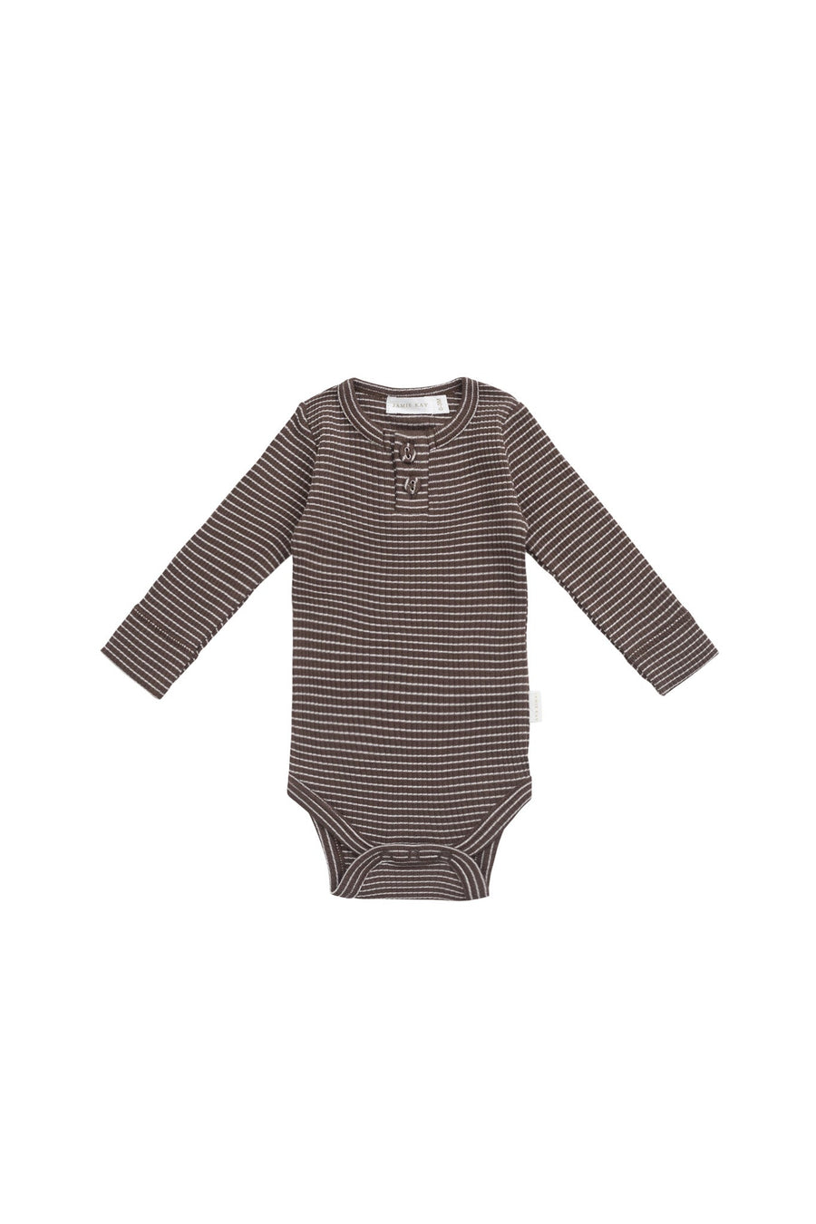 Organic Cotton Modal Long Sleeve Bodysuit - Little Stripe Earth/Cloud Childrens Bodysuit from Jamie Kay USA