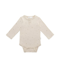 Organic Cotton Modal Long Sleeve Bodysuit - Milky Way Buff Childrens Bodysuit from Jamie Kay USA