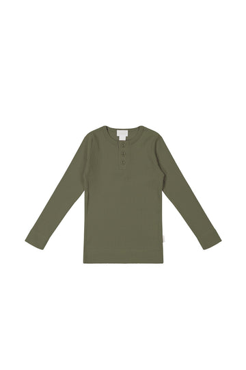 Organic Cotton Modal Long Sleeve Top - Sicilian Olive Childrens Top from Jamie Kay USA