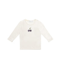 Pima Cotton Vinny Long Sleeve Top - Egret Cherry Love Lilac Childrens Top from Jamie Kay USA