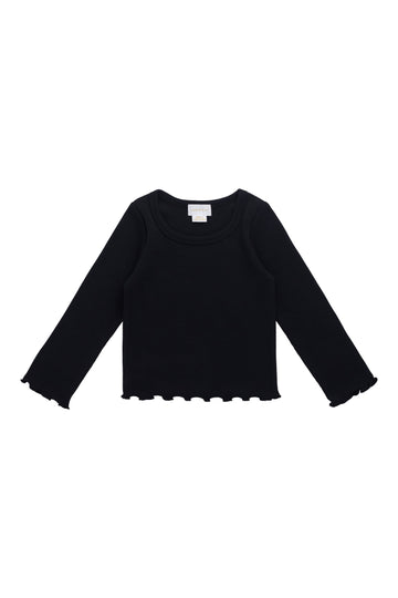 Organic Cotton Fine Rib Agathe Top - Ebony Childrens Top from Jamie Kay USA
