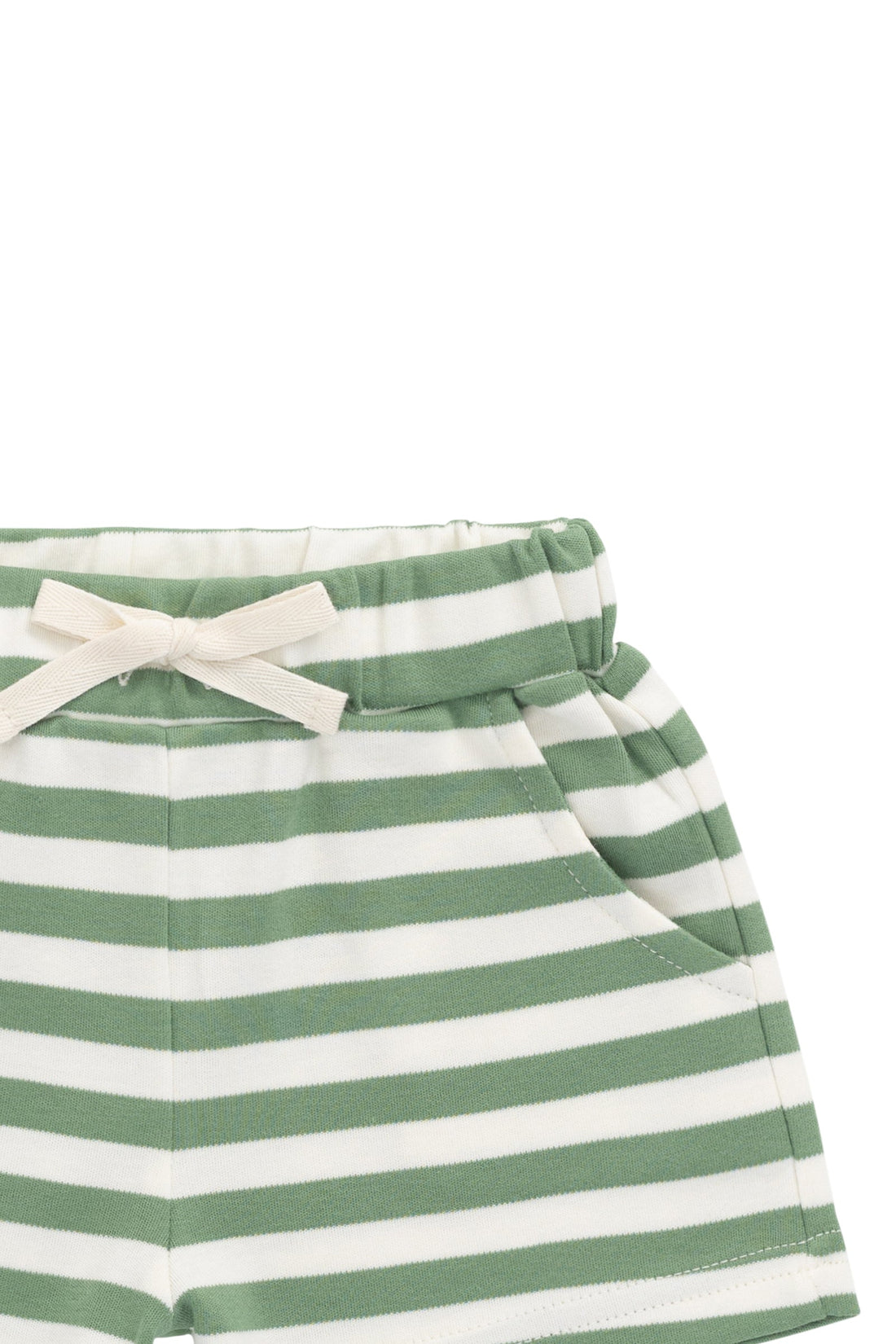 Pima Cotton Wesley Short - Essential Stripe Parchment/Snow Pea Childrens Short from Jamie Kay USA