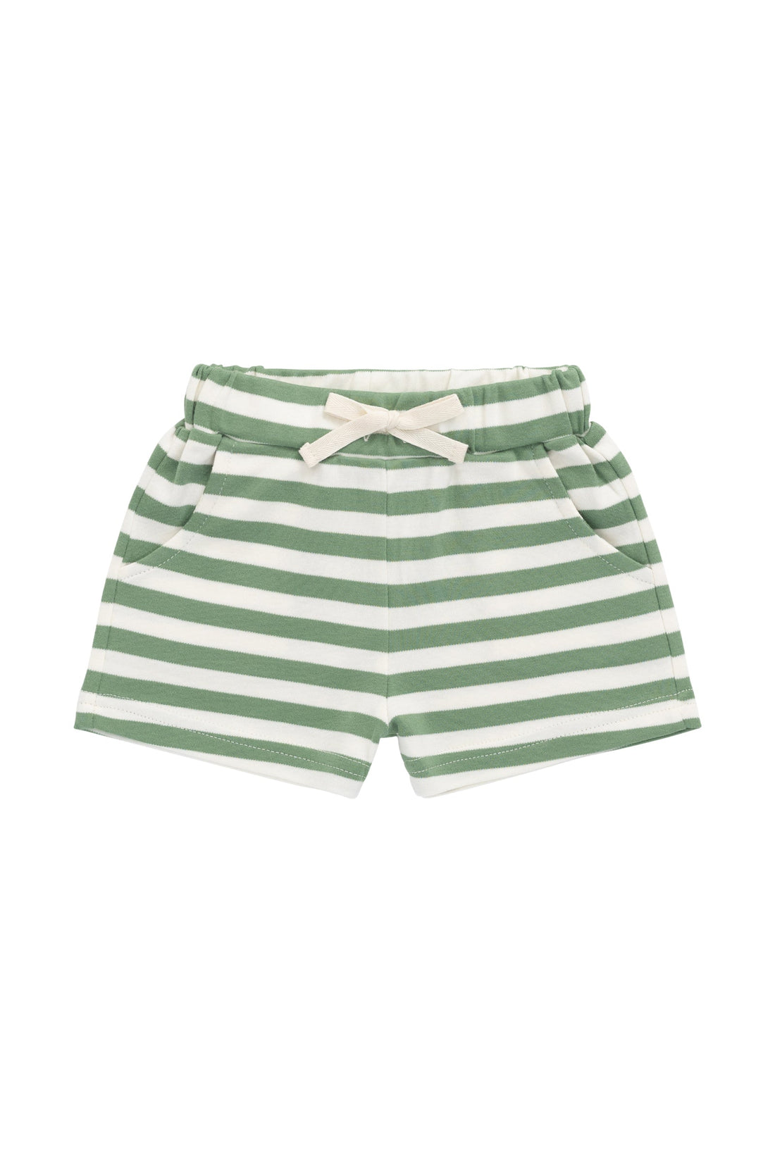 Pima Cotton Wesley Short - Essential Stripe Parchment/Snow Pea Childrens Short from Jamie Kay USA