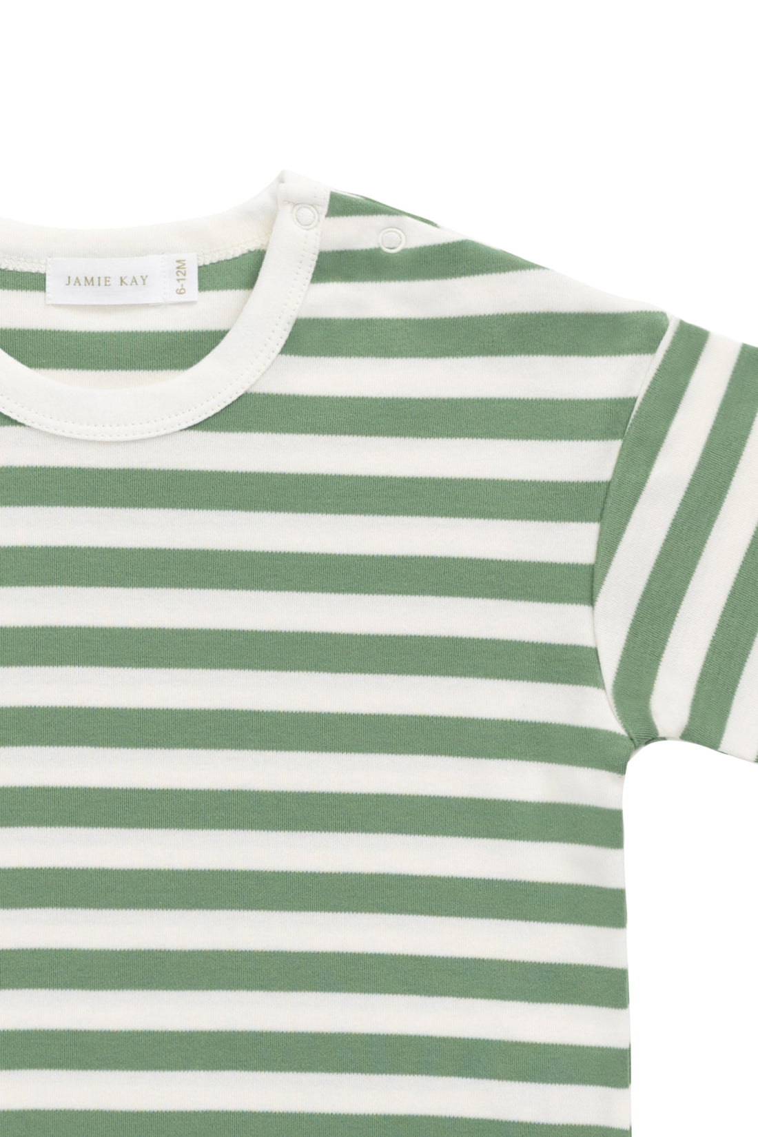 Pima Cotton Wesley Tee - Essential Stripe Parchment/Snow Pea Childrens Top from Jamie Kay USA