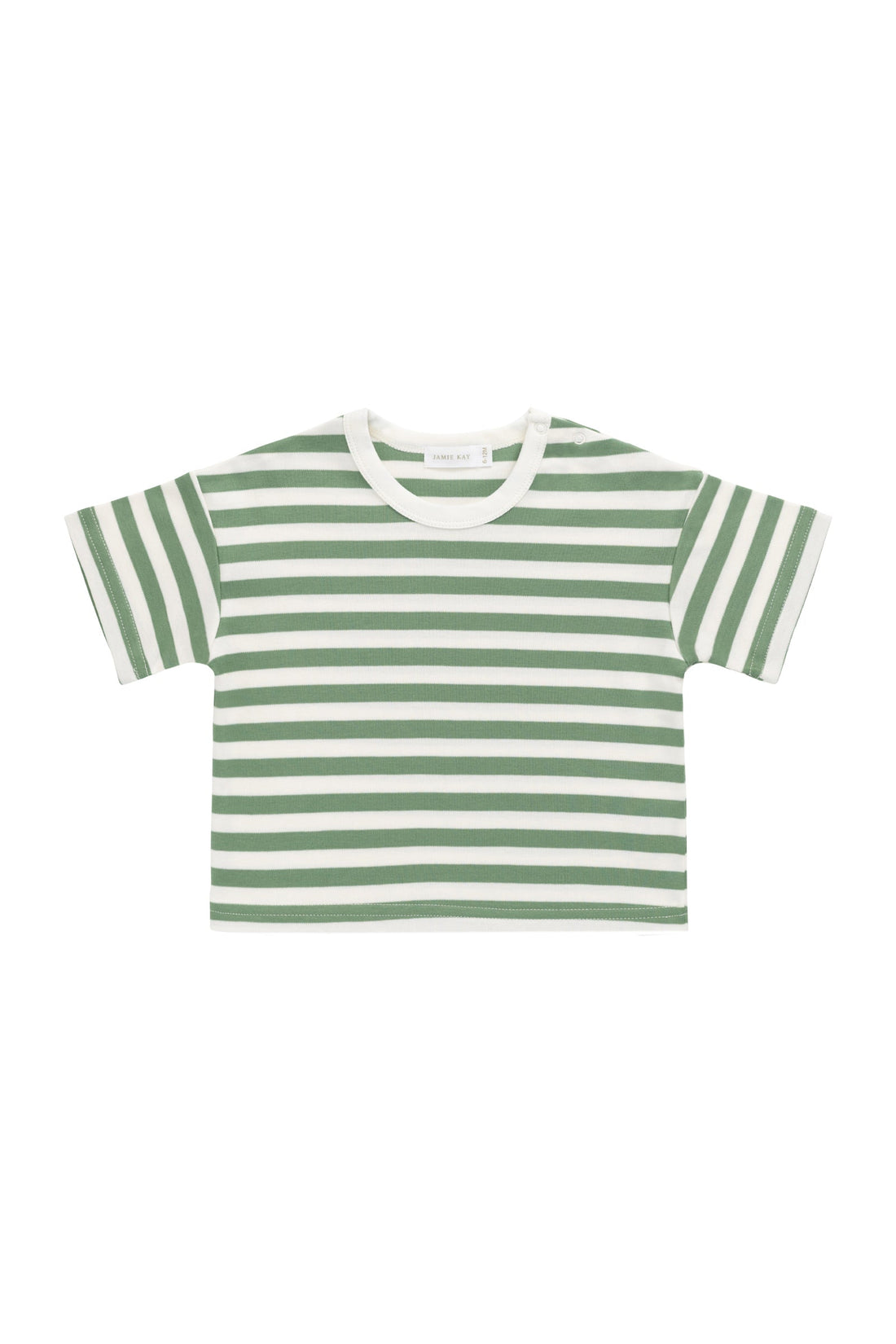 Pima Cotton Wesley Tee - Essential Stripe Parchment/Snow Pea Childrens Top from Jamie Kay USA