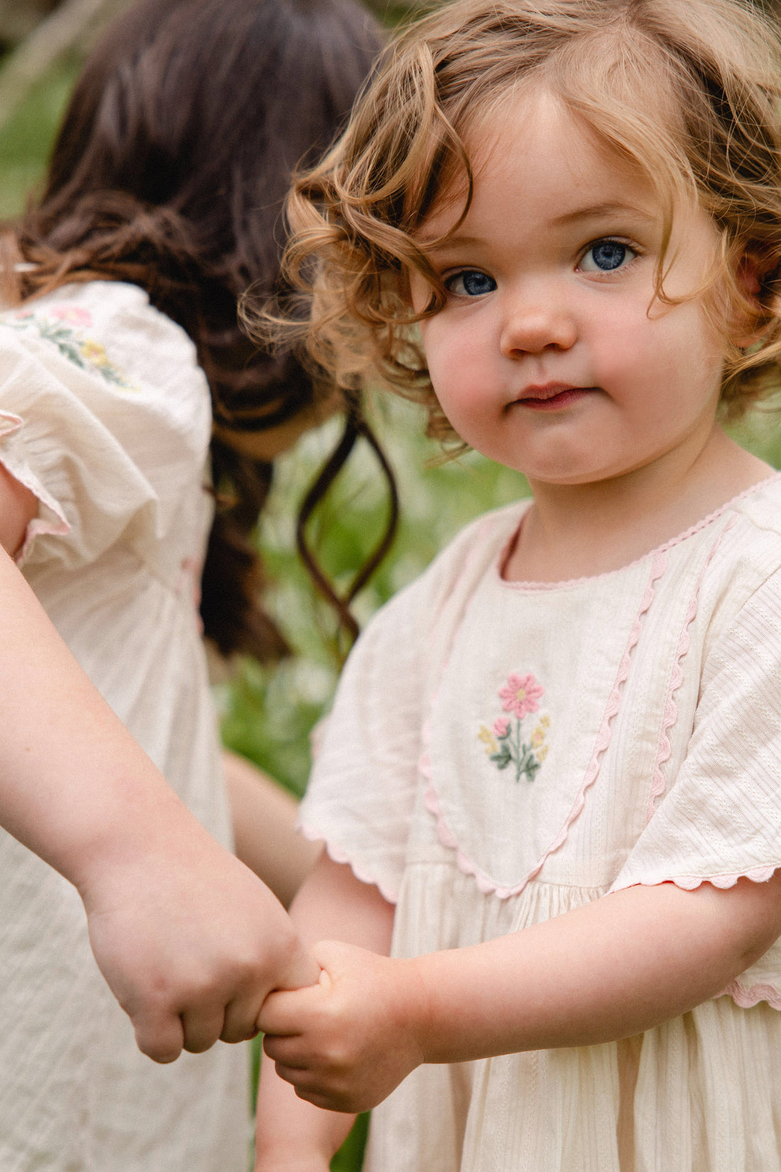 Organic Cotton Zadie Dress - Vanilla Embroidery Pink Childrens Dress from Jamie Kay USA