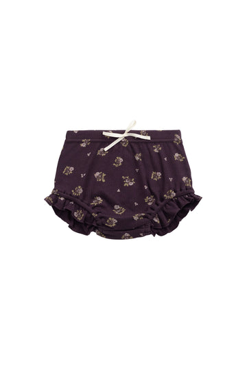 Organic Cotton Fine Rib Frill Bloomer - Simone Huckleberry Childrens Bloomer from Jamie Kay USA