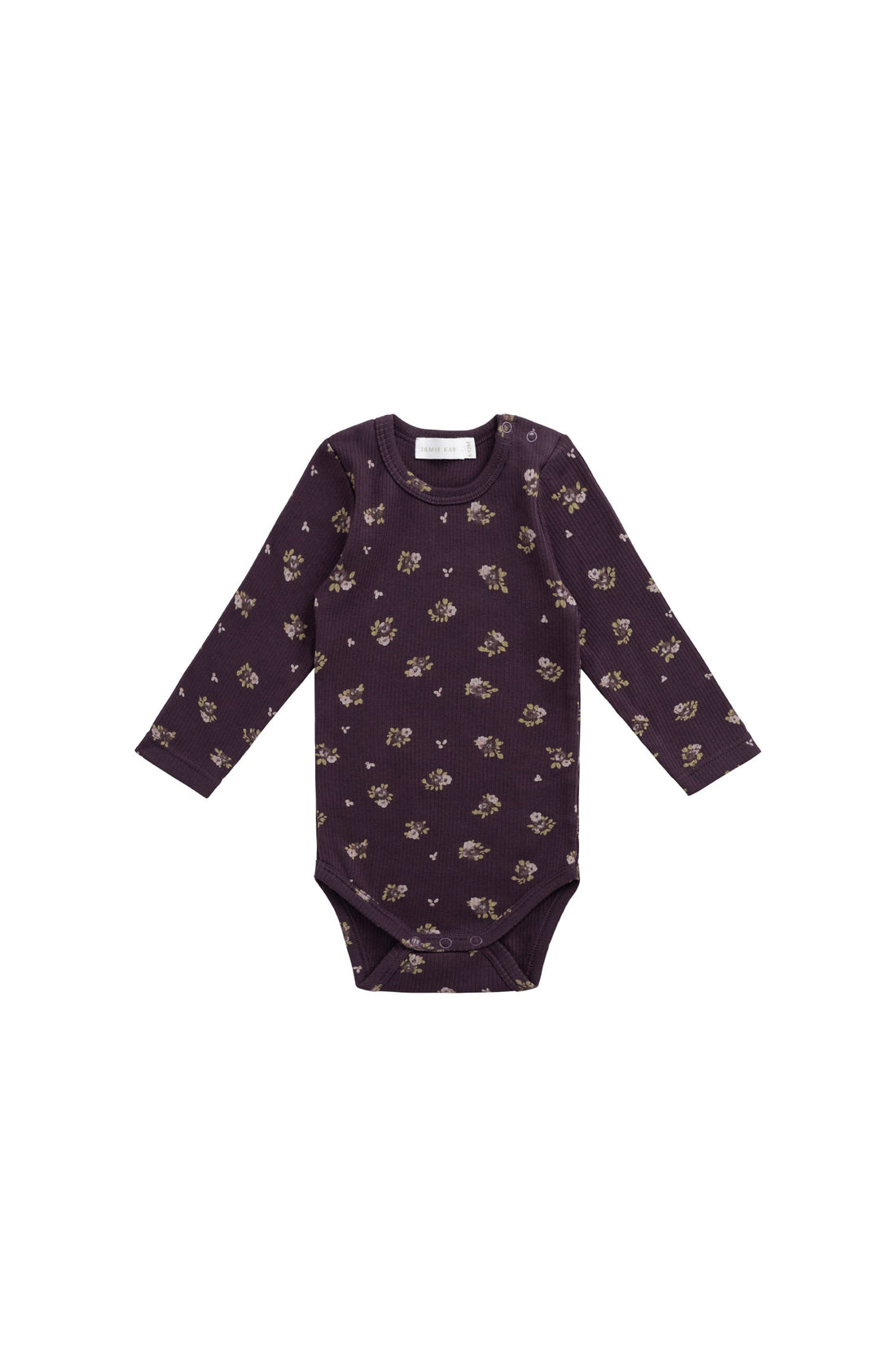 Organic Cotton Fine Rib Long Sleeve Bodysuit - Simone Huckleberry Childrens Bodysuit from Jamie Kay USA