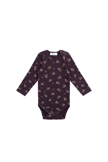 Organic Cotton Fine Rib Long Sleeve Bodysuit - Simone Huckleberry Childrens Bodysuit from Jamie Kay USA