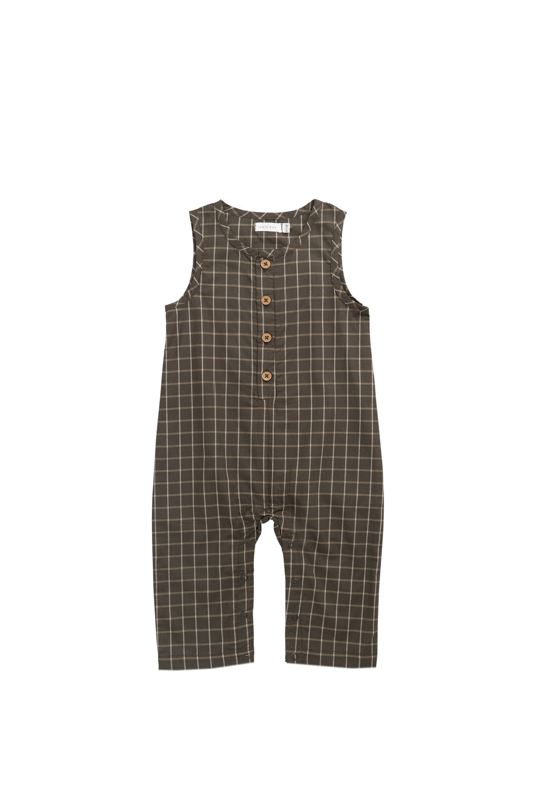 Organic Cotton Milo Jumpsuit - Variegated Grid Tarmac Childrens Jumpsuit from Jamie Kay USA