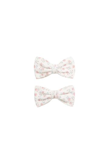 Organic Cotton Noelle 2pk Bow - Posy Garden Pink Childrens Bow from Jamie Kay USA