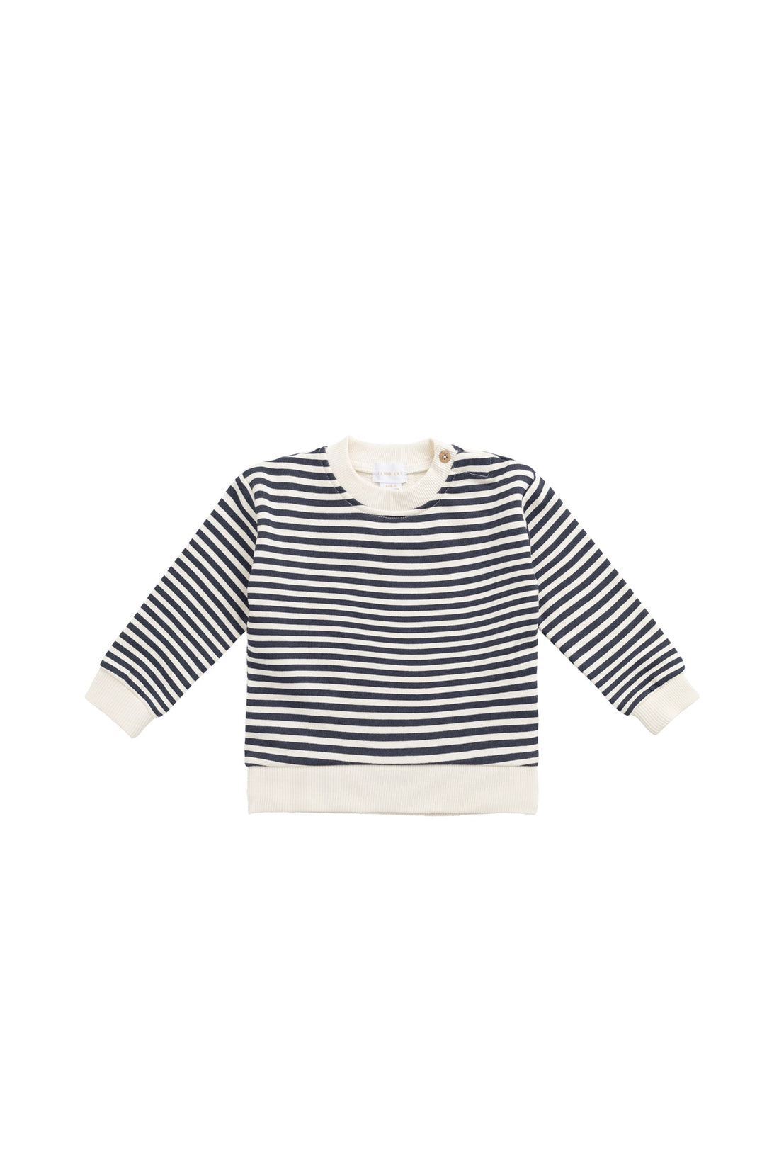 Organic Cotton Peyton Sweatshirt - Slim Stripe Charter/Cloud Childrens Top from Jamie Kay USA