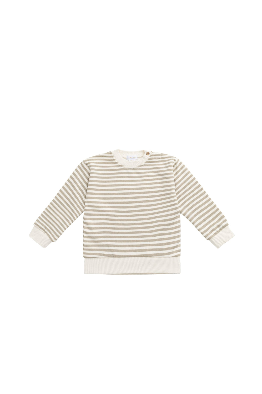 Organic Cotton Peyton Sweatshirt - Slim Stripe Sandy Brown/Cloud Childrens Top from Jamie Kay USA