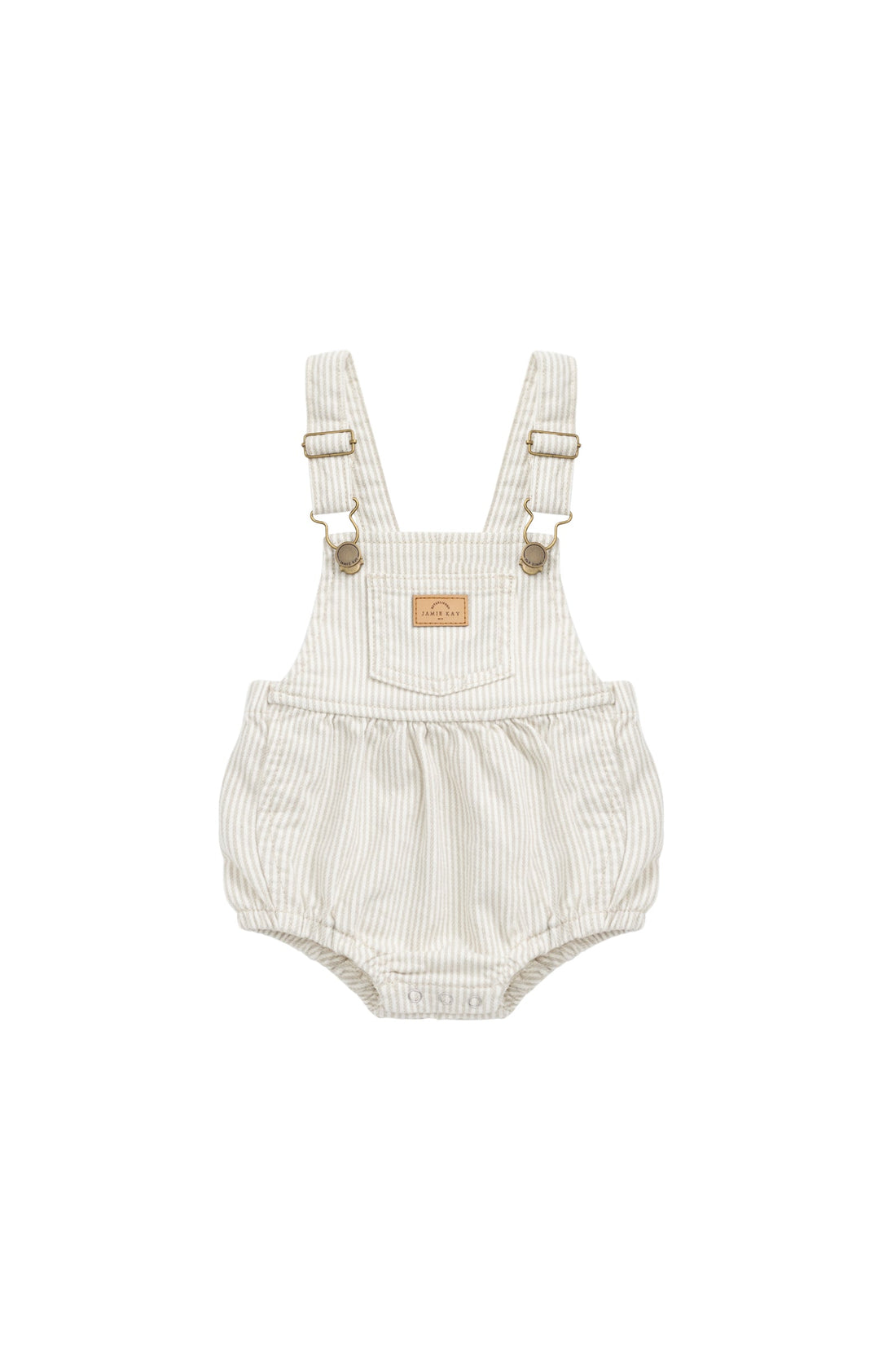 Pax Playsuit - Fine Vertical Stripe Sandy Brown/Cloud Childrens Playsuit from Jamie Kay USA