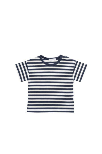 Pima Cotton Hunter Tee - Essential Stripe Charter/Cloud Childrens Top from Jamie Kay USA