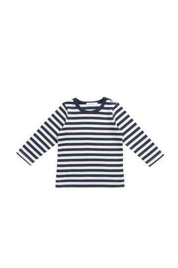 Pima Cotton Vinny Long Sleeve Top - Essential Stripe Charter/Cloud Childrens Top from Jamie Kay USA