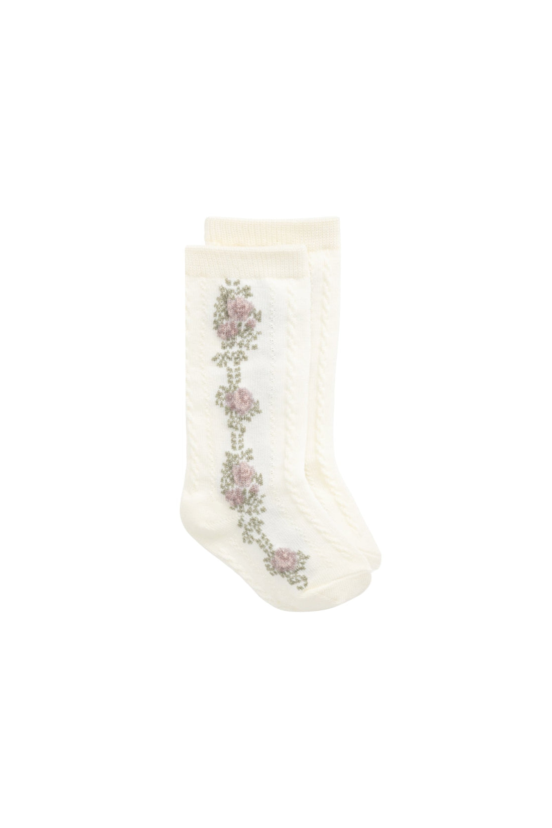 Tasha Floral Jacquard Sock - Egret Childrens Sock from Jamie Kay USA