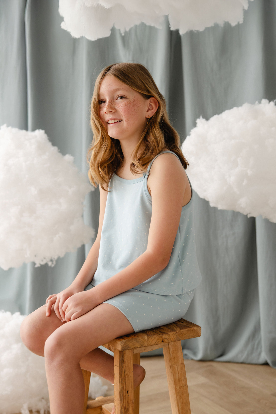 Organic Cotton Jaida Pyjama Singlet Set - Mon Amour Blue Childrens Pyjamas from Jamie Kay USA