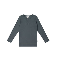 Organic Cotton Modal Long Sleeve Henley - Smoke Childrens Top from Jamie Kay USA