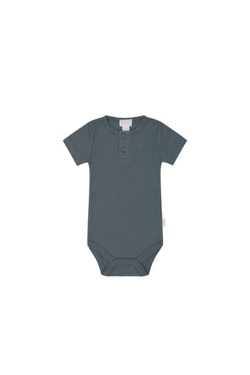 Organic Cotton Modal Darcy Rib Tee Bodysuit - Smoke Childrens Bodysuit from Jamie Kay USA