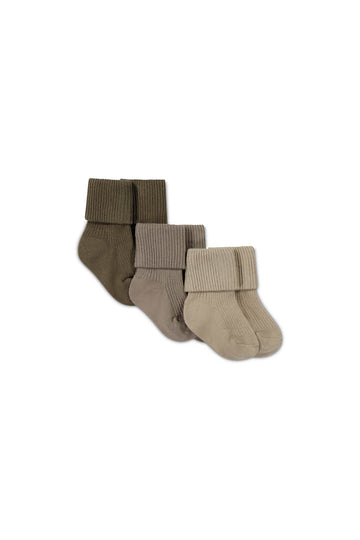 3PK Rib Sock - Bear/Greige/Feather Gray Childrens Sock from Jamie Kay USA