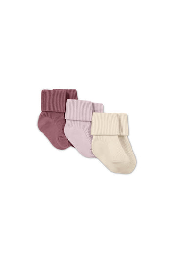 3PK Rib Sock - Lilium/Violet Tint/Milk Childrens Sock from Jamie Kay USA