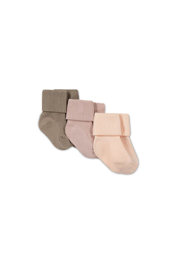3PK Rib Sock - Taupe/Rose Dust/Ballet Pink Childrens Sock from Jamie Kay USA