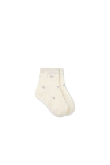 Harlow Sock - Petite Heart Parchment Childrens Sock from Jamie Kay USA