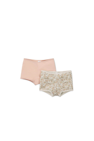 Organic Cotton 2PK Girls Shortie - Kitty Chloe/Dusky Rose Childrens Underwear from Jamie Kay USA
