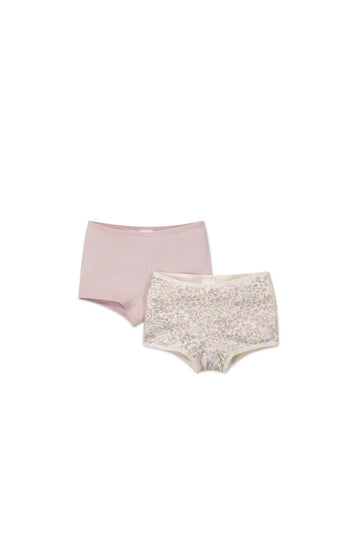 Organic Cotton 2PK Girls Shortie - April Floral Mauve/Heather Haze Childrens Underwear from Jamie Kay USA