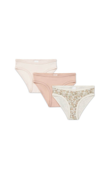 Organic Cotton 3PK Girls Underwear - Kitty Chloe/Dusky Rose/Rosewater Childrens Underwear from Jamie Kay USA
