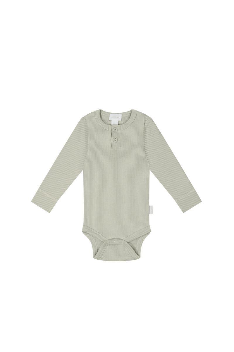 Organic Cotton Fine Rib Long Sleeve Bodysuit - Mist Childrens Bodysuit from Jamie Kay USA