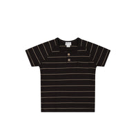 Pima Cotton Jason Tee - Easy Stripe Dark Chocolate/Woodsmoke Childrens Top from Jamie Kay USA