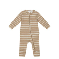 Organic Cotton Fine Rib Gracelyn Onepiece - Elias Stripe Sable Marle Childrens Onepiece from Jamie Kay USA