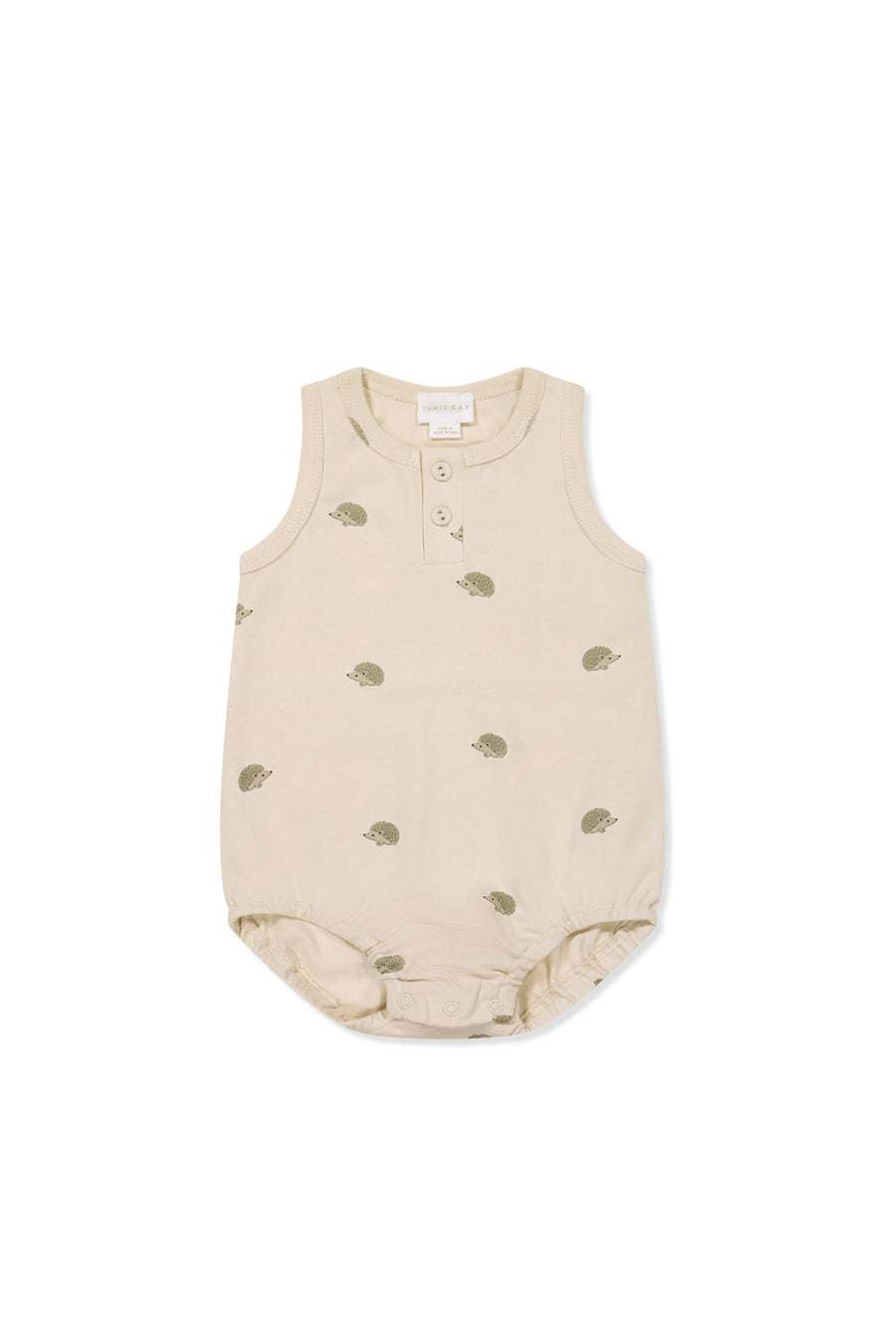 Pima Cotton Noah Playsuit - Henry Hedgehog Birch Childrens Playsuit from Jamie Kay USA