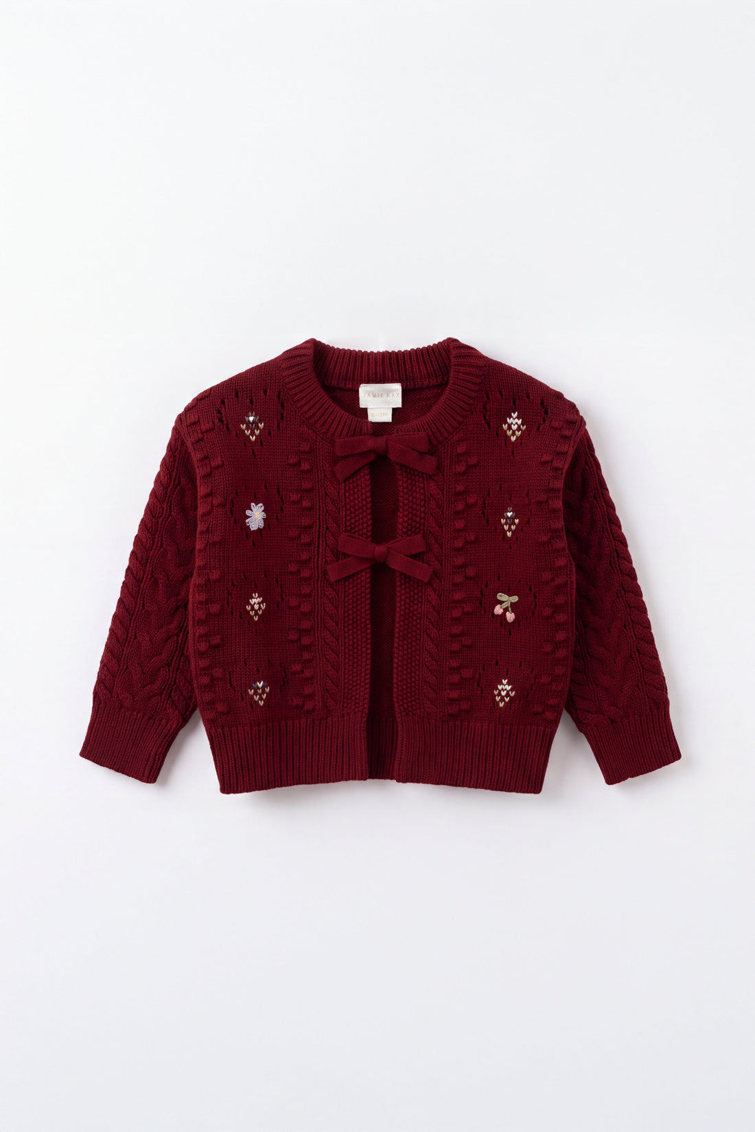 Jovie Knitted Cardigan - Josephine Embroidery Vintage Cherry Childrens Cardigan from Jamie Kay USA