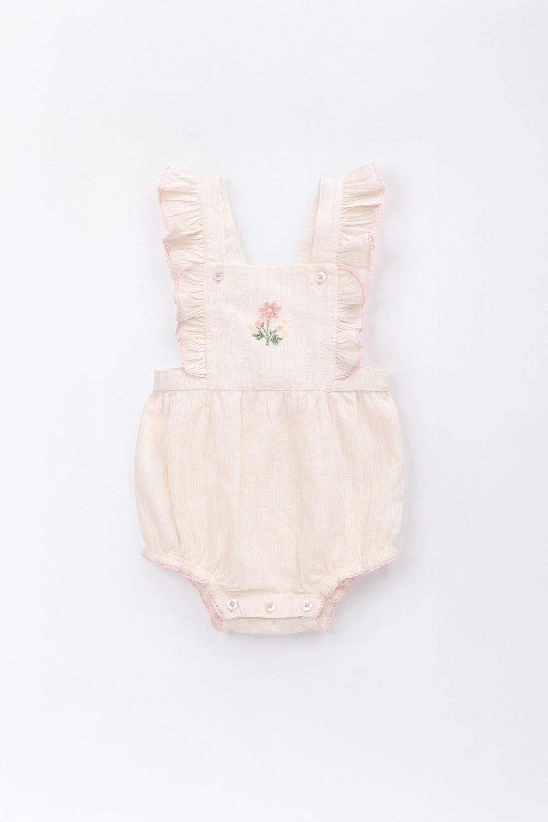 Organic Cotton Zadie Playsuit - Vanilla Embroidery Pink Childrens Playsuit from Jamie Kay USA