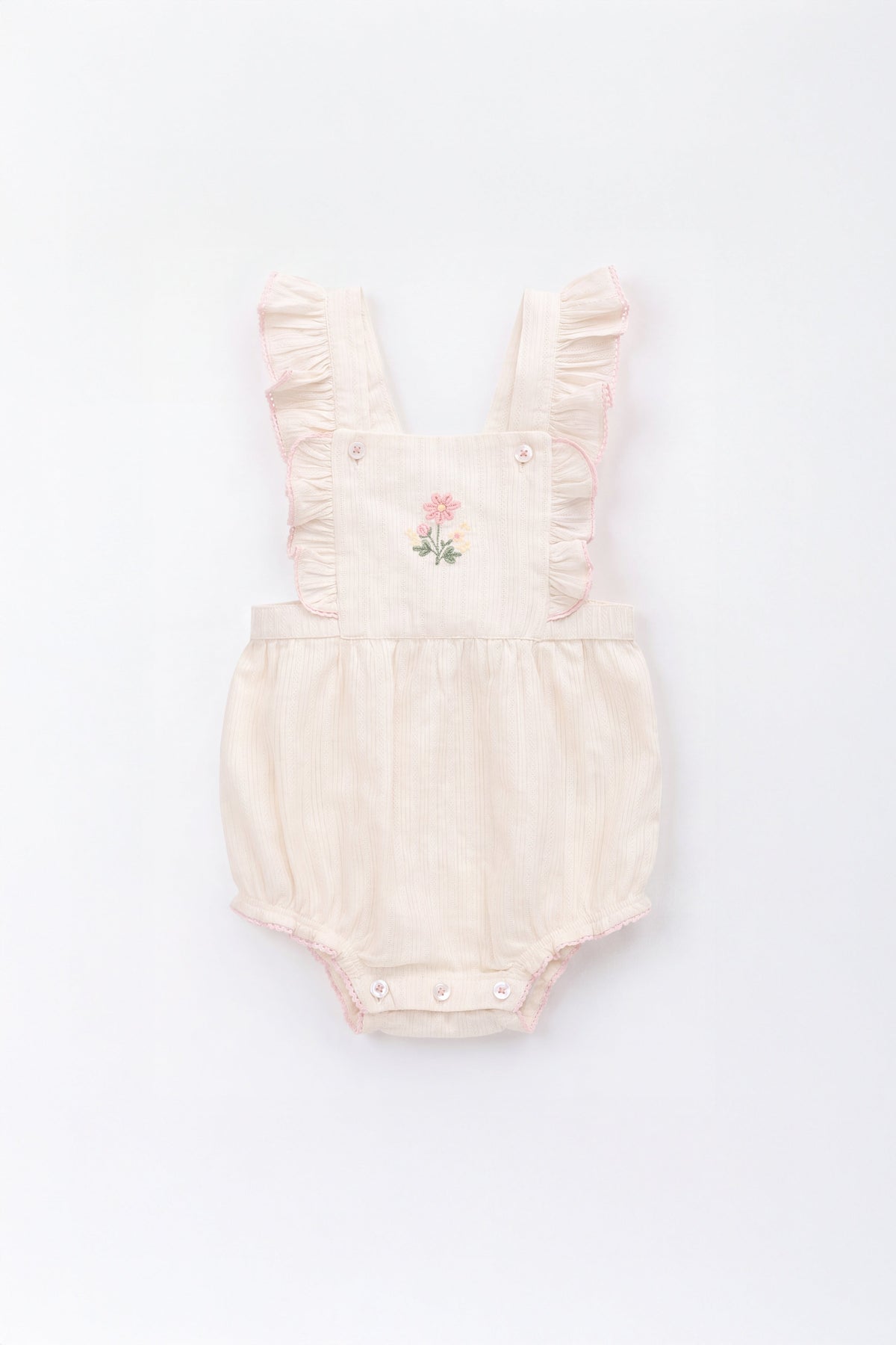 Organic Cotton Zadie Playsuit - Vanilla Embroidery Pink Childrens Playsuit from Jamie Kay USA