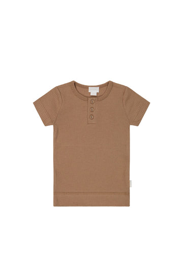 Organic Cotton Modal Henley Tee - Cavern Clay Childrens Top from Jamie Kay USA