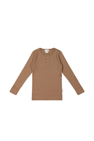 Organic Cotton Modal Long Sleeve Henley - Cavern Clay Childrens Top from Jamie Kay USA