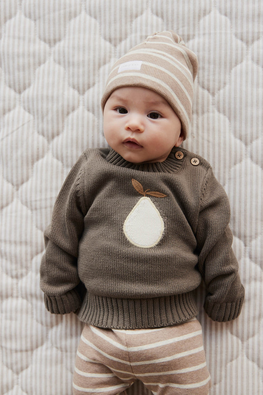 Organic Cotton Fine Rib Beanie - Elias Stripe Sable Marle Childrens Hat from Jamie Kay USA