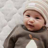 Organic Cotton Fine Rib Beanie - Elias Stripe Sable Marle Childrens Hat from Jamie Kay USA